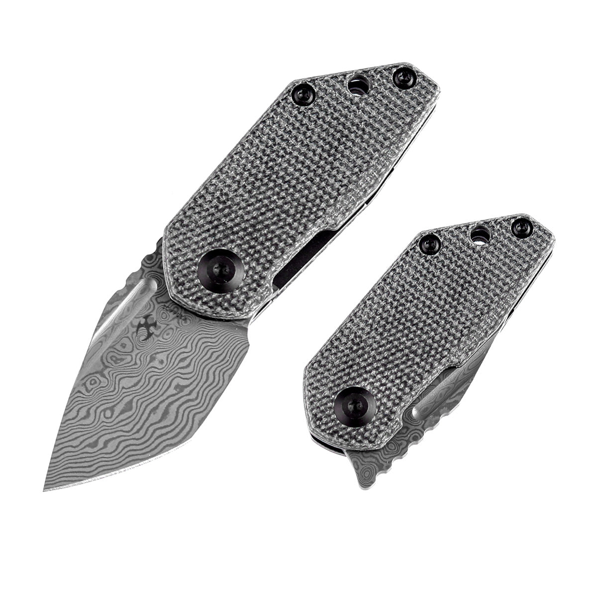 KANSEPT RIO Flipper Knife Black Micarta Handle (1.56'' Damascus
