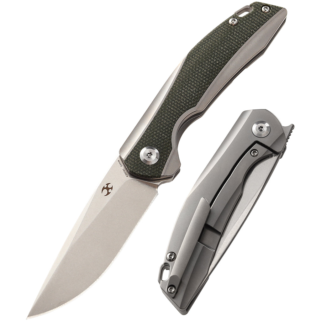Mini Accipiter Front Flipper Knife OD Canvas Micarta +Titanium Handle Kim Ning Design K2007A1