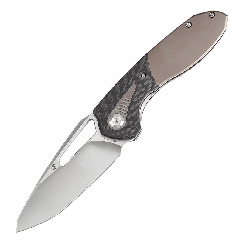 KANSEPT Thoth Thumb Hole Knife Twill Carbon Fiber and Titanium Handle (3.43''CPM 20CV Blade ) Sparrow Knife Co Design -K1075T3