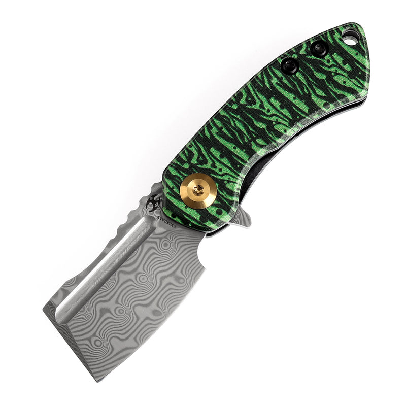 KANSEPT Mini Korvid Flipper Knife Jade G10 with Watermelon Peel Print Handle (1.45'' Damascus Blade) Koch Tools Design-K3030A12