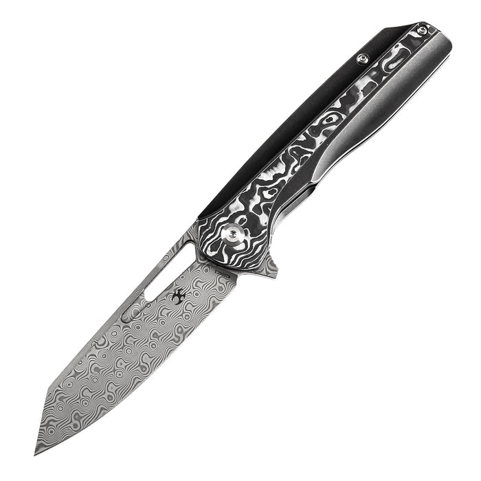 KANSEPT Shard K1006C3 Damascus Blade Black White Nebula Carbon Fiber Handle With Kim Ning Design