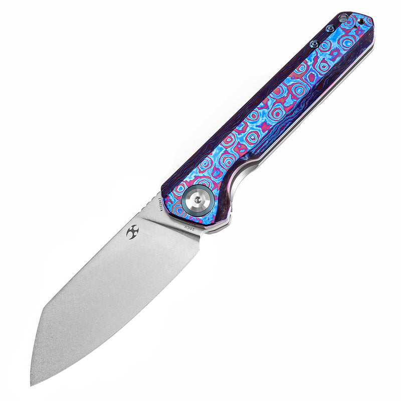 KANSEPT Bulldozer Front Filpper Timascus and Blue Anodized Titanium Handle with Timascus Clip (3.56" CPM-20CV Blade) Kim Ning Design-K1028A3