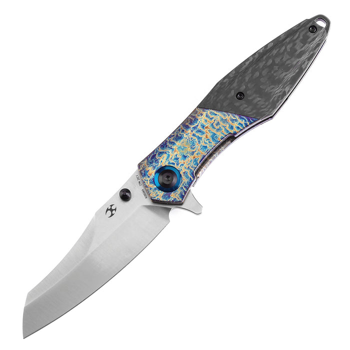 KANSEPT Thumb Stub Mistaken Lightning Strike Finish Titanium and Twill Carbon Fiber with Timascus Clip (3.15" CPM 20CV) Jonathan Styles Design- K1053A4