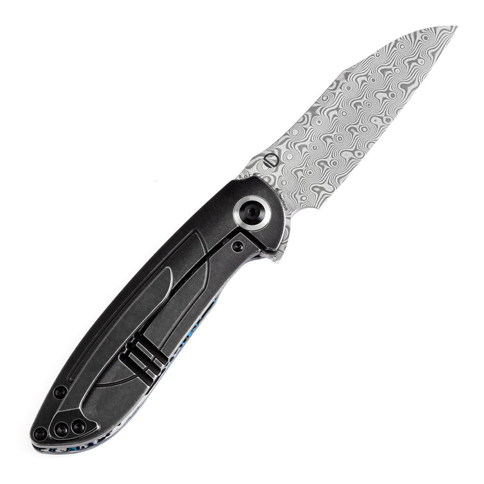 KANSEPT Prometheus Folding Knife Blue Whire Nebula Carbon Fiber Handle(3.29'' Damascus Blade)D.O.C.K. Design-K1040A3