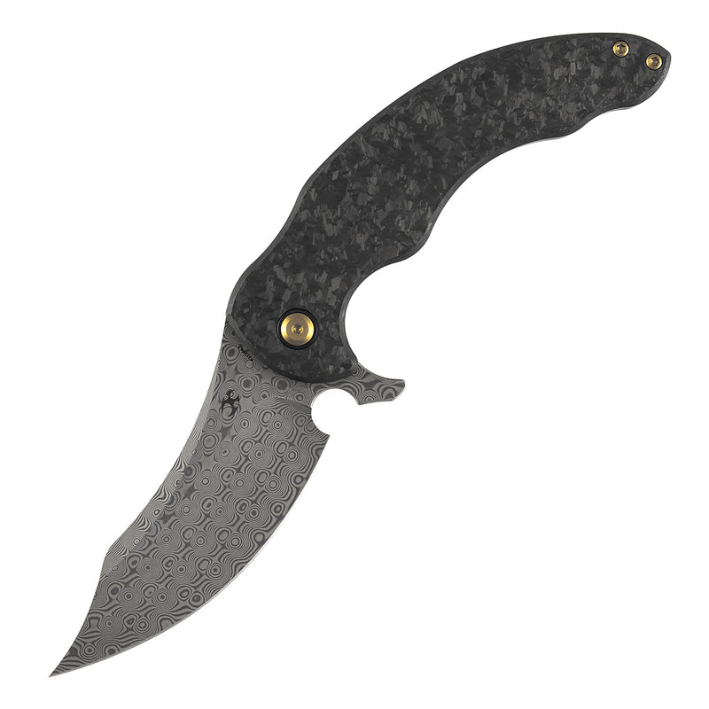 KANSEPT Gilgamesh Flipper Shred Carbon Fiber with Beadblasted Titanium Handle ( 3.75" Damascus Blade) Andreas Goltz Designed- K1128A3