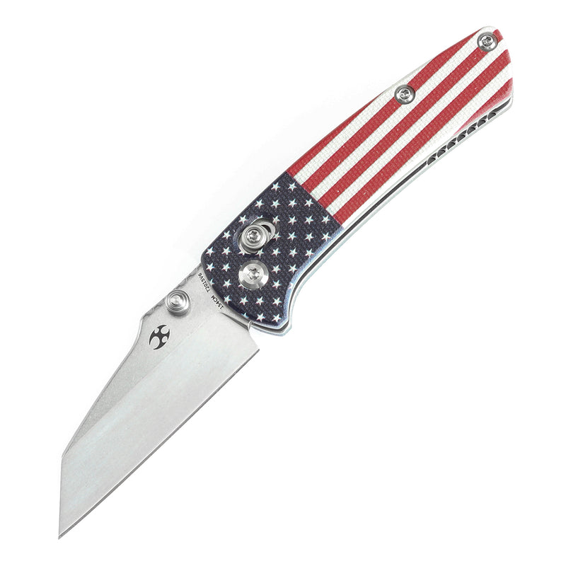 KANSEPT Little Main Street Cross Bar Lock Jade G10 with American Flag Handle (2.26'' Stonewashed 154CM Blade) Dirk Pinkerton Design T2015V6