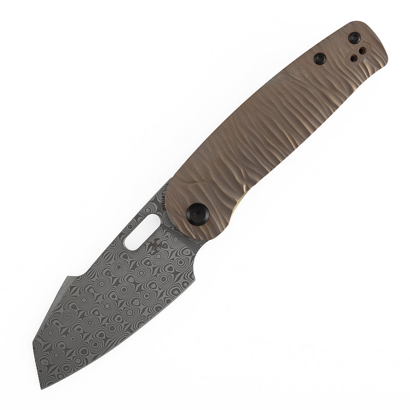 KANSEPT Orlok | Nested Liner Lock | Bronze Anodized Ti with Micro Rock Texture | 3.03" Acid Etched Damascus | Terry Cour II Design | K2111A7