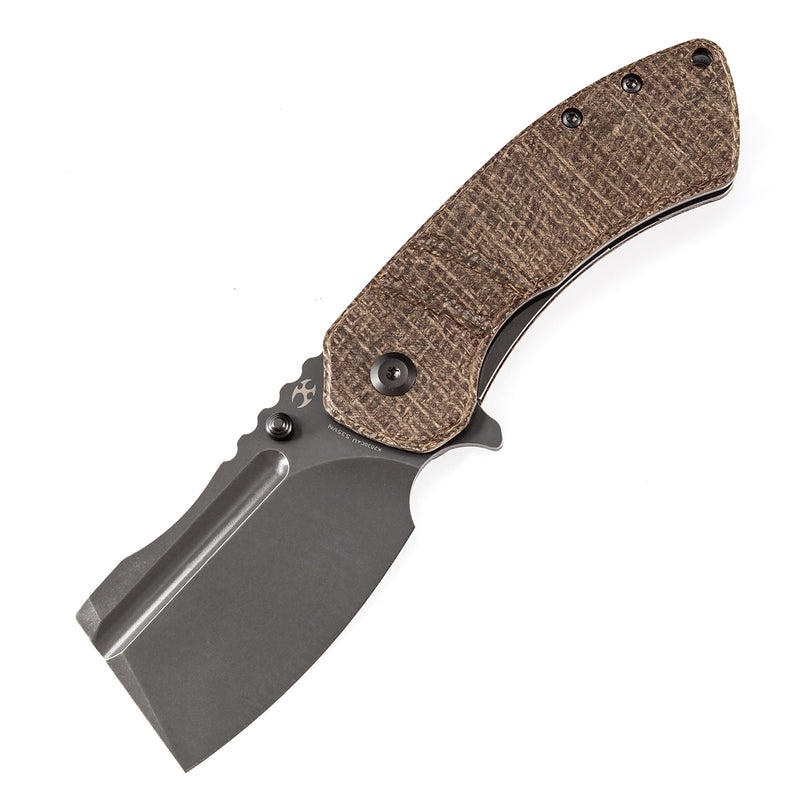 KANSEPT M+ Korvid Thumb Studs/Flipper Knife Burlap Brwon Micarta Handle (3.07'‘  CPM S35VN Blade ) Koch Tools Design-K2030C4U