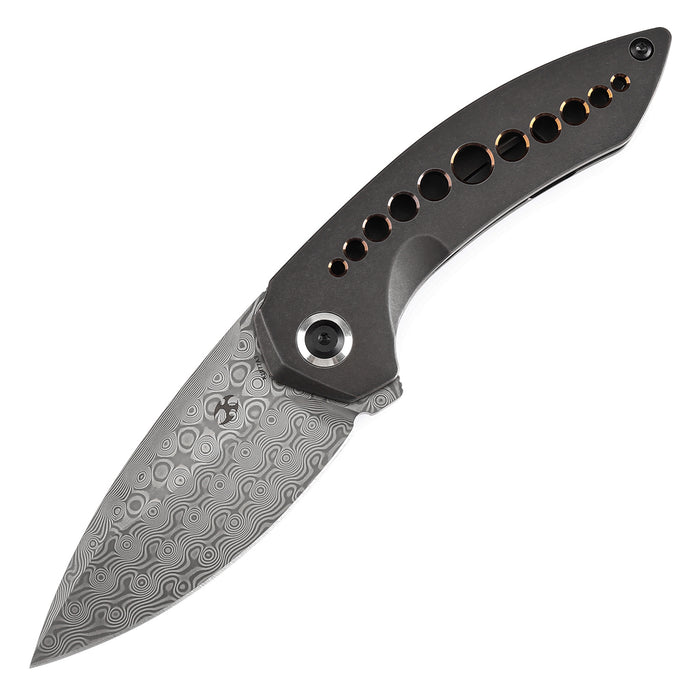 KANSEPT ODD 21 Front Flipper Blackwash Titanium with Bronze Anodized Holes Handle (3.08'' Damascus Blade) Tuffknives Design -K1077A3