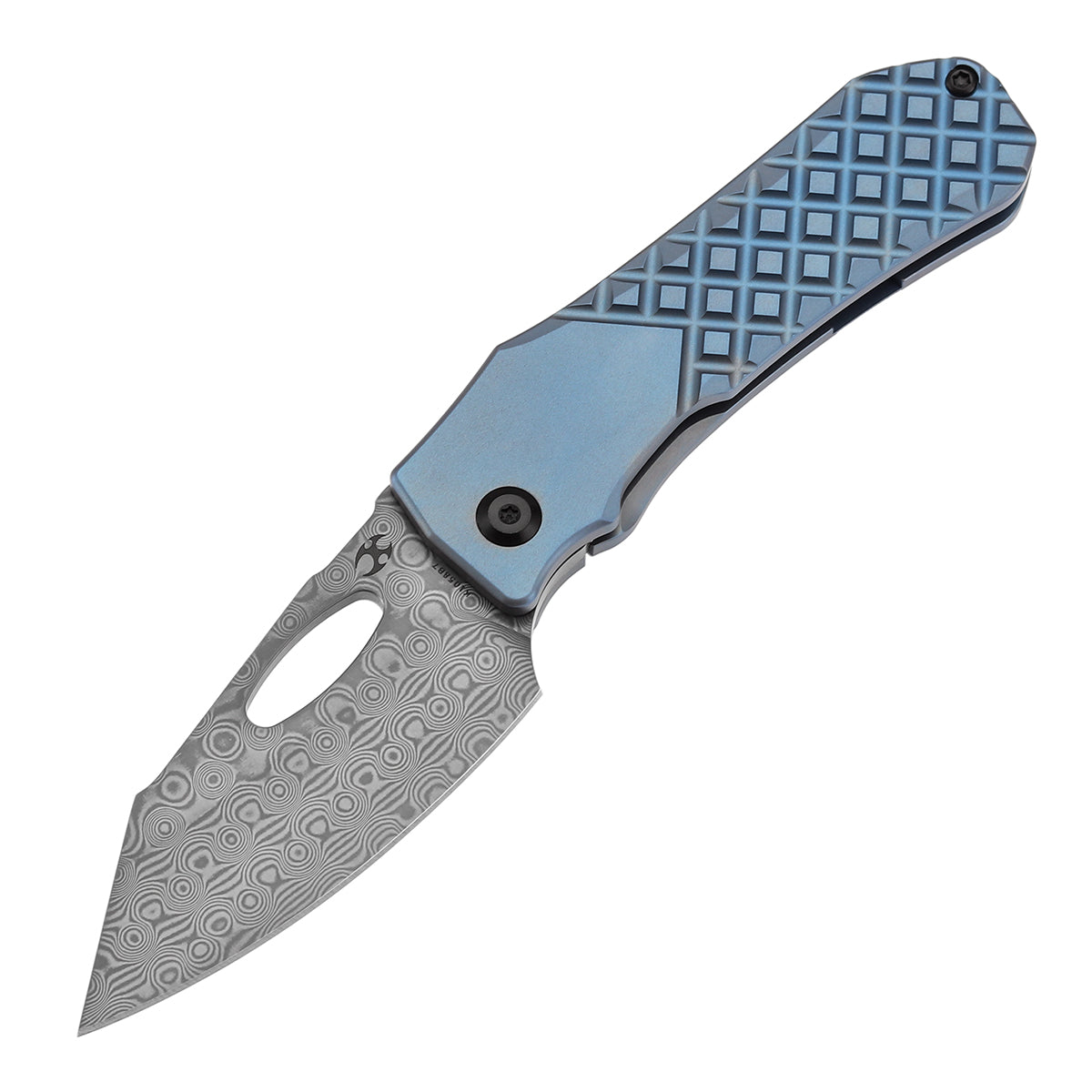 KANSEPT Loki Thumb Hole Knife Blue Anodized Titanium with Frag