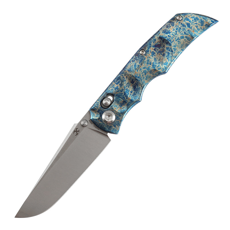 KANSEPT SIF Crossbar Lock Titanium with Dimples and Lightning Strike Finish Handle (3.76" CPM S35VN Blade) AGO Knives Designed- K1100V2