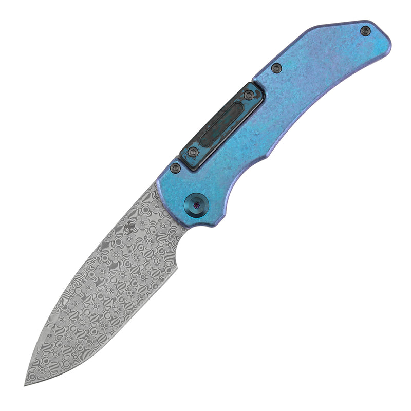 KANSEPT | Hazard | Bali Lock | Crystallized Titanium & Artic Storm Fatcarbon Handle | 3.63" Damascus | Steven Dunnuck Designed | K1104H5
