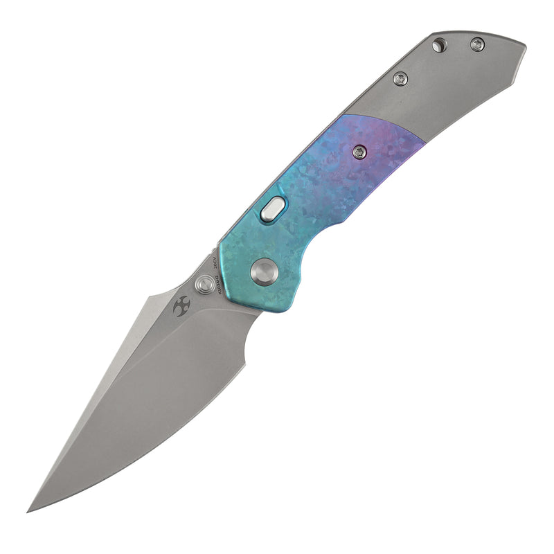 KANSEPT | Fenrir Top Liner Lock | Crystallized Titanium & Stonewash Ti | 3.4" Stonewashed CPM 20CV | Sparrow Knife Design | K1034H2