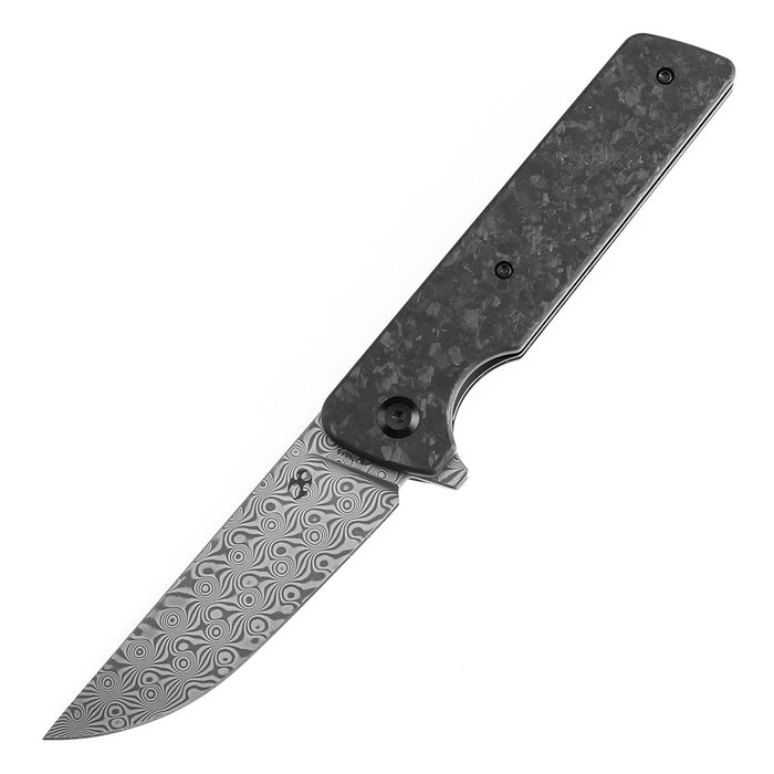 KANSEPT Anomaly Flipper Knife Shred Carbon Fiber Handle (3.14''Damascus Blade) Dirk Pinkerton-K2038A6