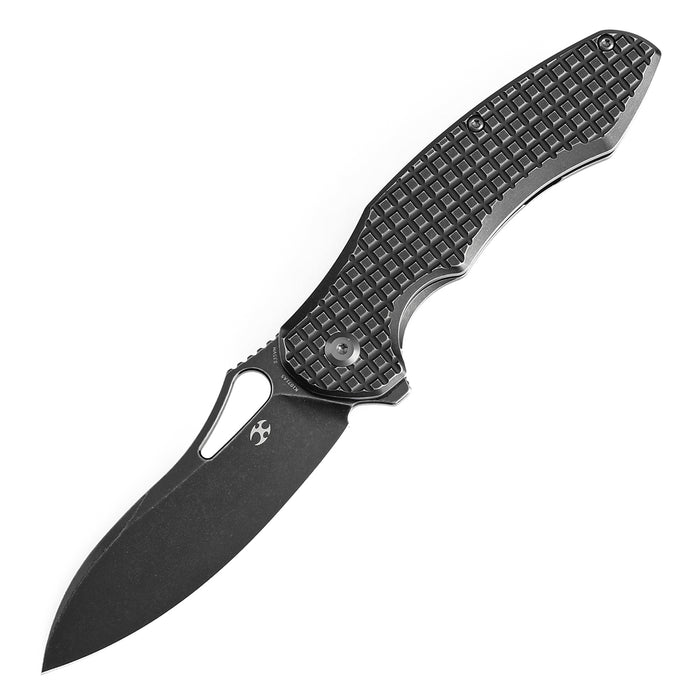 KANSEPT Echis Thumb Hole Blackwash Titanium with Frag Pattern Handle (3.45''CPM S35VN Blade ) Djinn Design -K1071A5