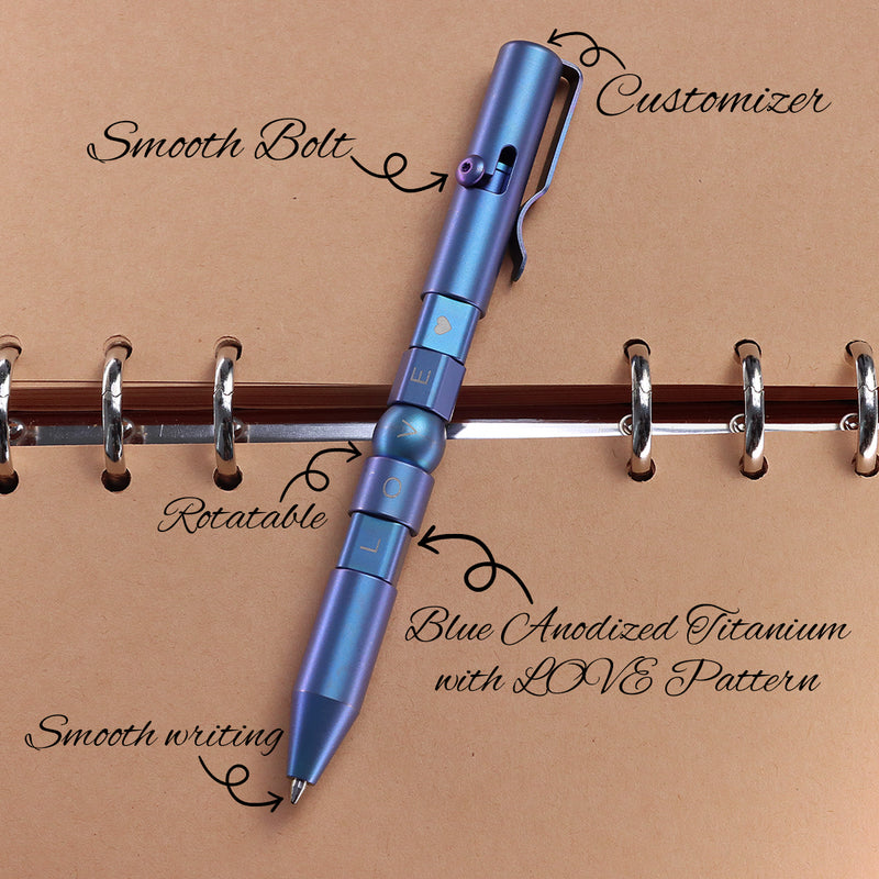 Kansept EDC Titanium Bolt-Action Pen Customizer– Customizable Inserts, LOVE Pattern | Designed by Kevin Passon|G013P3