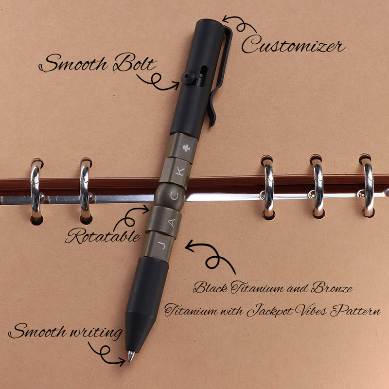 Kansept EDC Titanium Bolt-Action Pen Customizer – Customizable Inserts, Jackpot Vibes Pattern | Designed by Kevin Passon|G013P4