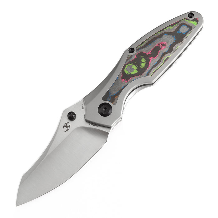 KANSEPT Baba Yaga Thumb Studs Bead Blasted Ti with 80S Camo Carbon Inlay Handle (3.06''CPM 20CV Blade ) Sparrow Knife Design -K1074A4