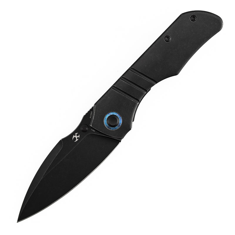 Kansept Mini Lanza | Thumb Stud | Blackwash Titanium &Timascus Pocket Clip | 3.31" CPM 20CV Blade | Brandon Corbin Designed | K1116A2