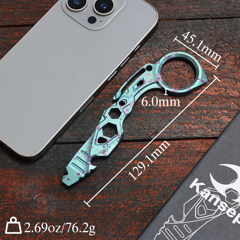Kansept EDC Tool PryMate G008A9 Green Anodized Titanium with Purple Splash Multifucntional Tool Designed by Sebastian Irawan