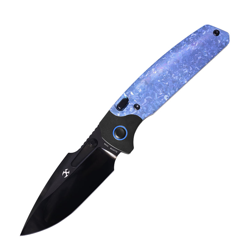 2026 BLADE SHOW WEST Exclusive | Mezha | Top Button Liner Lock | Blue Gradient Crystallized Titanium + Blackwash Titanium |3.35" Black Mirror DLC CPM S35VN | Fabian Hobbelen | K1147H8