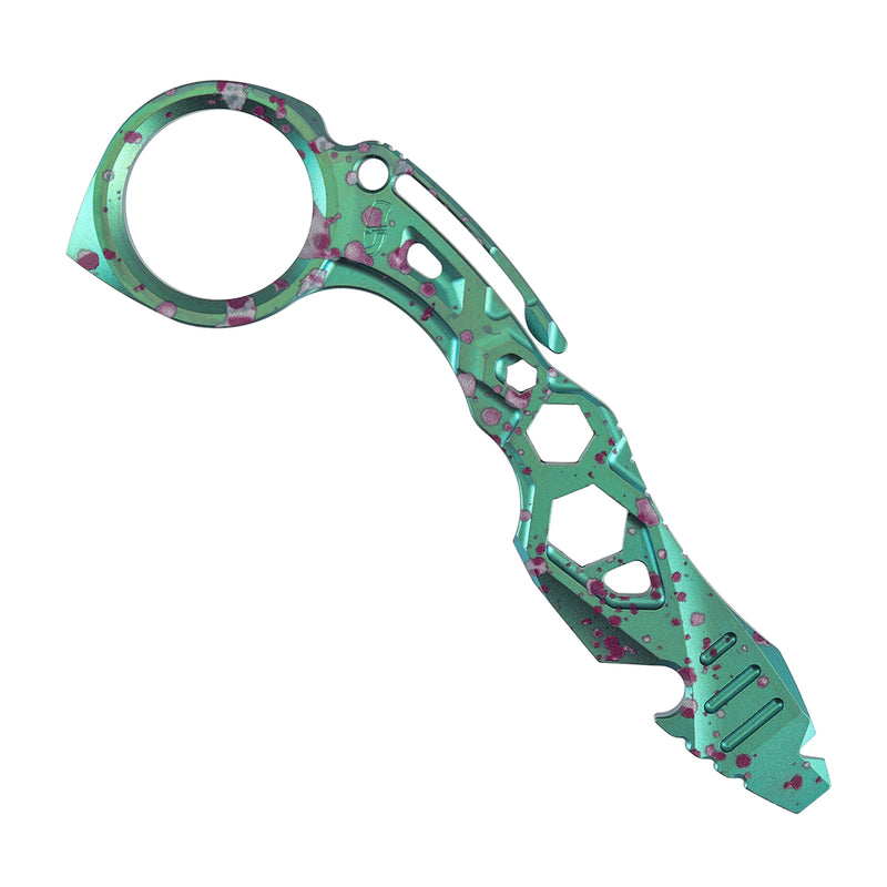 Kansept EDC Tool PryMate G008A9 Green Anodized Titanium with Purple Splash Multifucntional Tool Designed by Sebastian Irawan