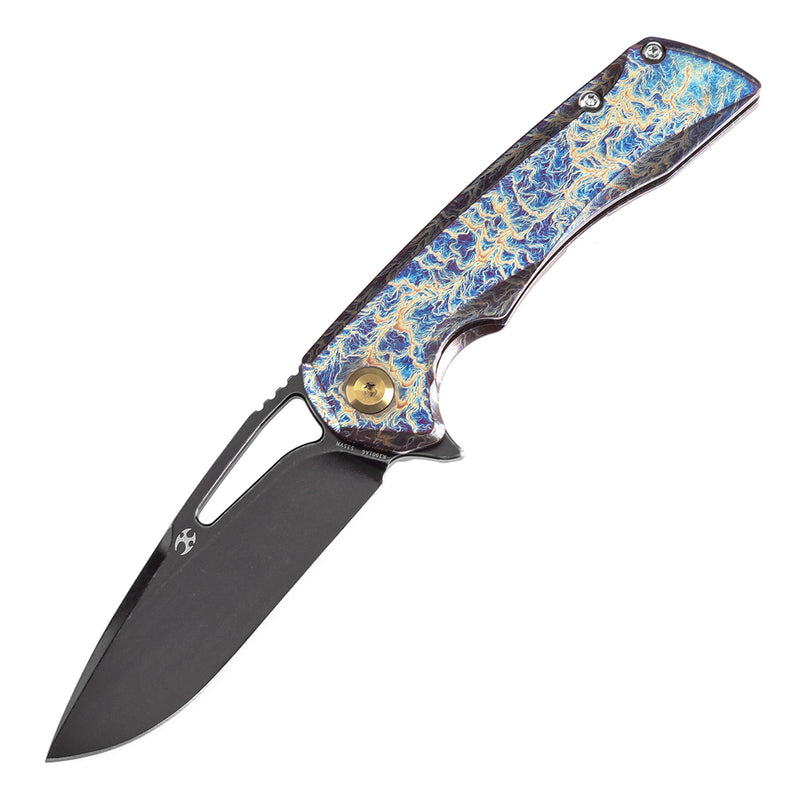 KANSEPT Mini Kryo Thumb Hole Titanium with Lightning Strike Finish Handle (2.9" CPM S35VN Blade) Kim Ning Design-K2001A6