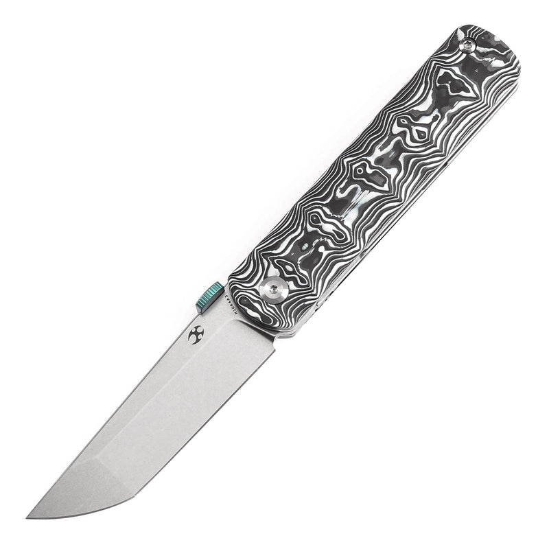 KANSEPT BTF Thumb Disc Knife Black White Nebula Carbon Fiber Handle (3.24'' CPM-S35VN Blade)Rolf  Helbig-K1064A3