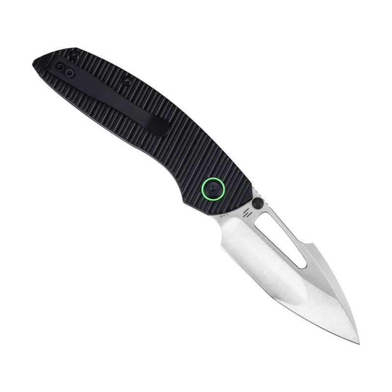 Link | Top Liner Lock | Black Aluminum with Milled Grooves | 2.98" Satin 14C28N | Triple Stripe Knives | T1068H1