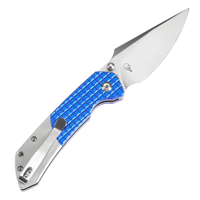 Estimated Released in November
- Fenrir Button Lock Knife Blue Anodized Aluminium+Plain Aluminium Handle (3.44''14C28N Blade) Greg Schob Design - T1034S1