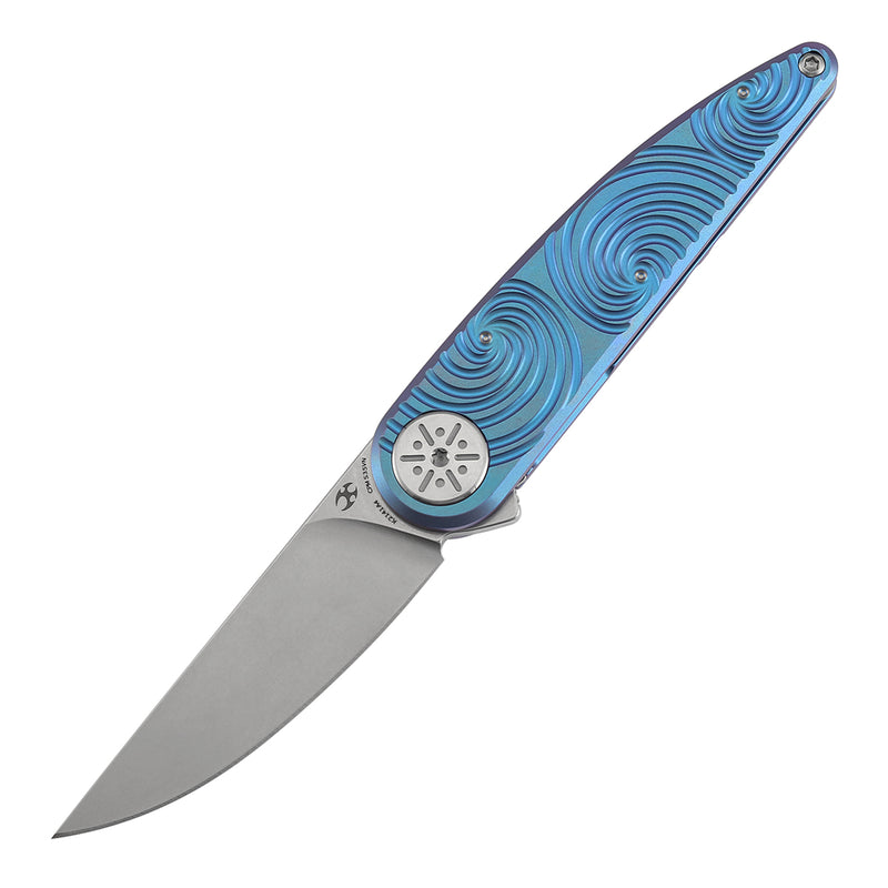 Symétrix | Frame Lock | Blue-Purple Anodized Titanium with Swirl Pattern | 2.85" CPM S35VN | Alain André Design | K2141A4