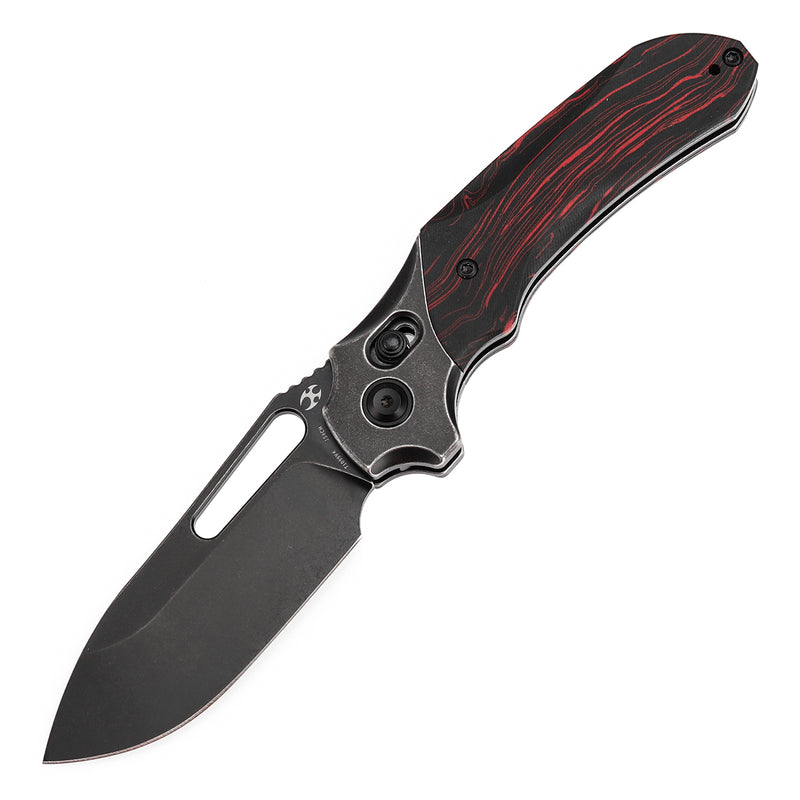 KANSEPT Quasar Cross Bar Lock Red and Black G-mascus Handle (3.38"  154CM Blade) with Munko Knives Design-T1099V4