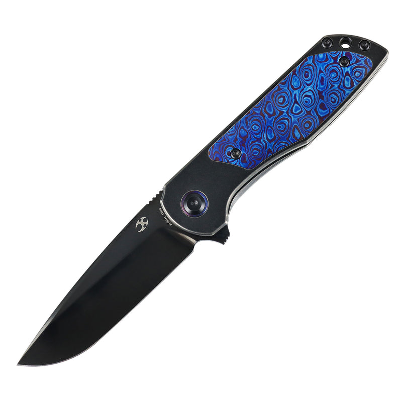 Ptarmigan | Frame Lock | Blackwash Titanium & Timascus | 3.12" Black Mirror DLC CPM S35VN | Jared Price Design | K2055A1