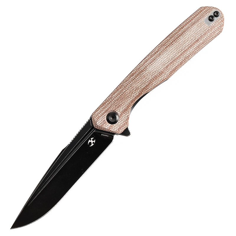 KANSEPT Qilin FlipperBrown Micarta Handle (3.43''Blackwash 154CM Blade) Ostap Hel Design -T1047A3