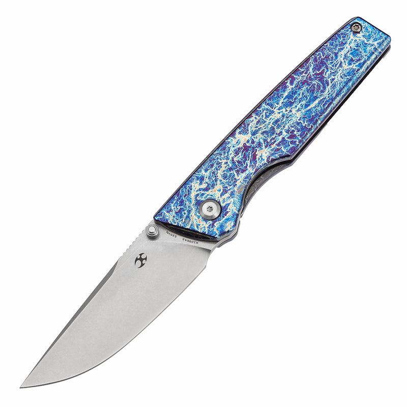KANSEPT Chimera Thumb Stub Titanium with Lightning Strike Finish Handle (3.15" CPM S35VN Blade) with Matsey Design-K1096A5