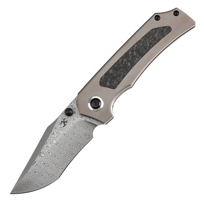 KANSEPT Fermi FatCarbon Dark Matter Glow Carbon Fiber Handle (3.11" Damascus Blade) Burchtree Designs-K1122A2