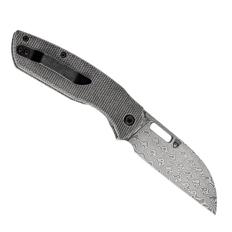 KANSEPT Convict Thumb Hole Knife Black Micarta  Handle (3.3''Dmascus Blade) Sheepdog Knives-K1023D1