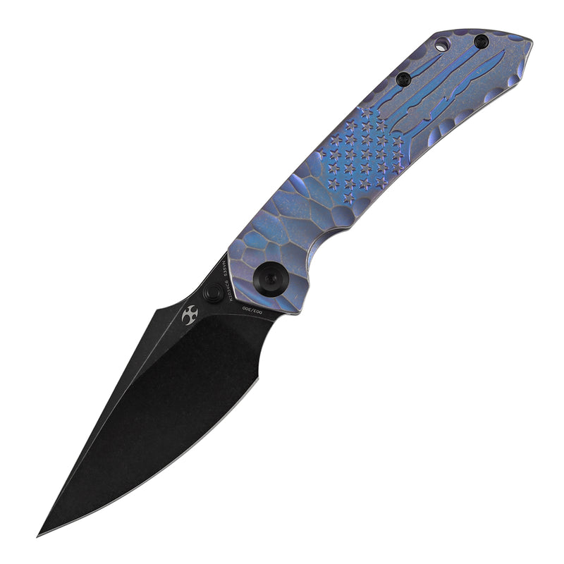 [Preorder-Ship by June 25th] Kansept Exclusive Fenrir  | Frame Lock | Purple Anodized Titanium with CNC-machined American Flag Pattern | 3.48'' CPM S35VN Blade | Sparrow Knife Design | K1034C6