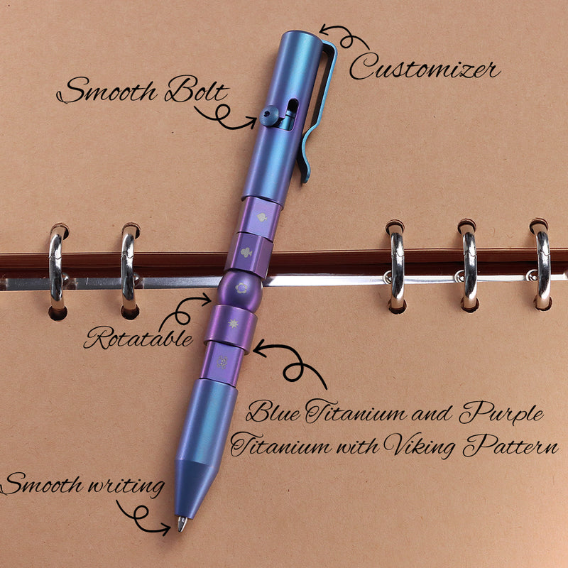 Kansept EDC Titanium Bolt-Action Pen Customizer – Customizable Inserts, Viking Pattern | Designed by Kevin Passon|G013P5