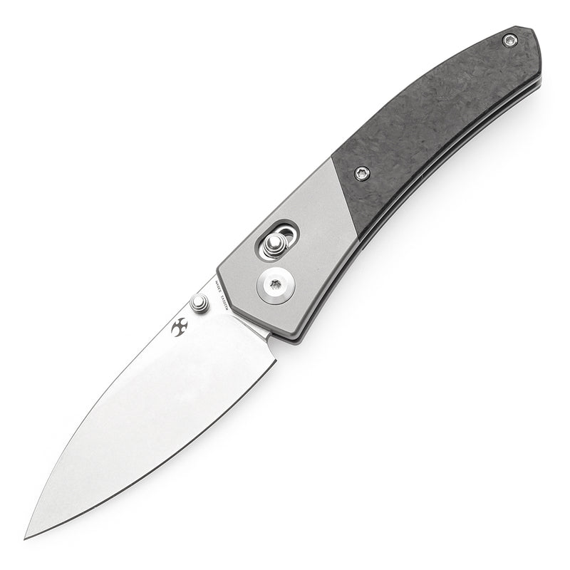 KANSEPT Dako Cross Bar Lock Stonewashed Titanium with Shred Carbon Fiber Handle (3.19" CPM S35VN Blade) with Eddy M Design-K1101V1
