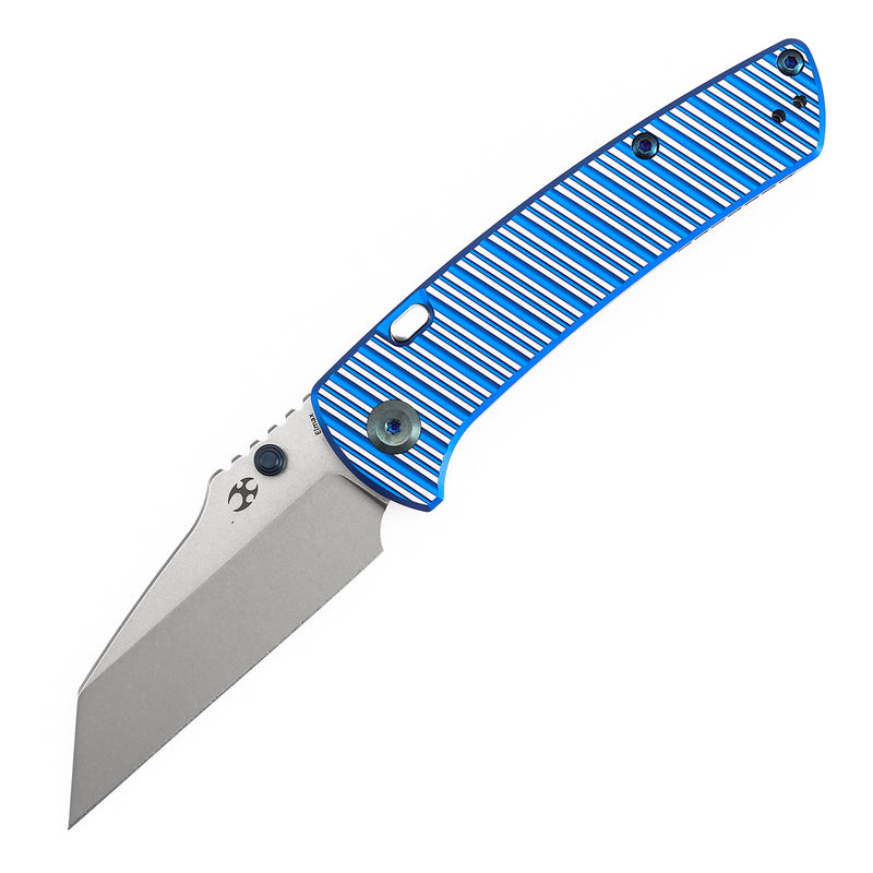 Kansept Main Street | Top Liner Lock | Blue and Plain Aluminum with Stripes | 3.36" Elmax Blade | Pinkerton Knives Design |K1015H3