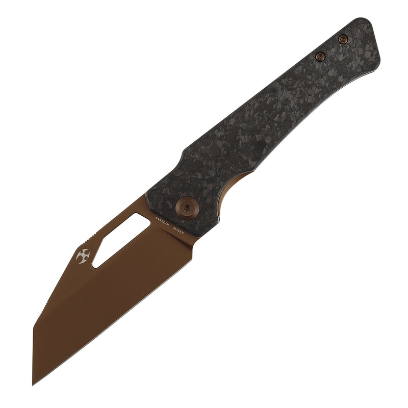 KANSEPT Egress Front Flipper Shred Carbon Fiber Handle (3.47" Rose Gold Coated CPM S35VN Blade) Nitch Designs-K1033A3