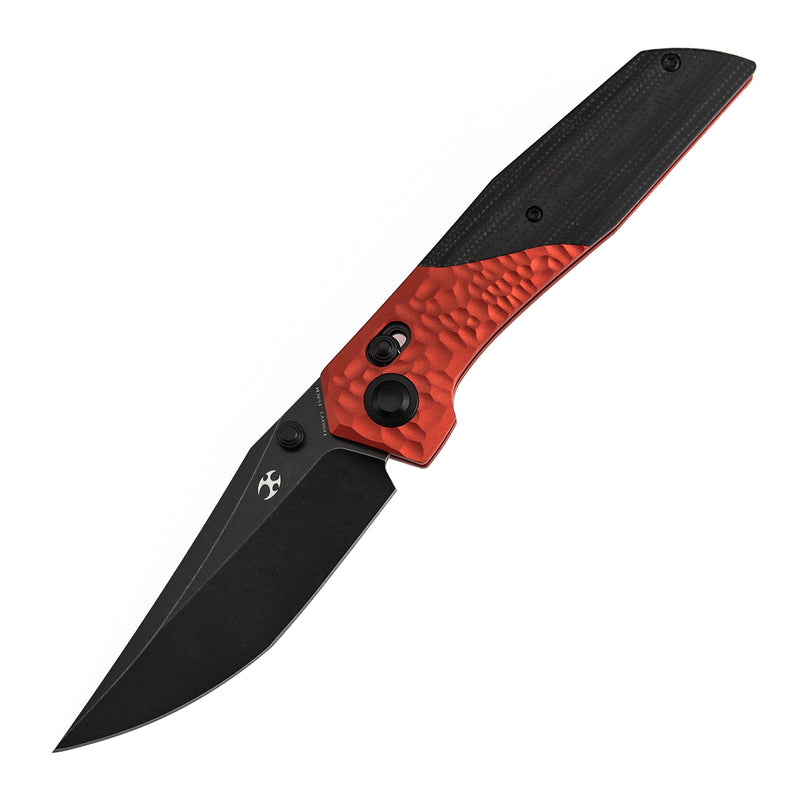 Deadite | Red Aluminum (Rock Texture) with Black Micarta Scales | 3.52" 154CM Blade | Tuffknives Design | T1081V3