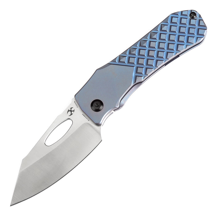 KANSEPT Loki Thumb Hole Knife Blue Anodized Titanium with Frag Pattern Handle (2.99''CPM S35VN Blade)Steven Dunnuck Design-K1058B6