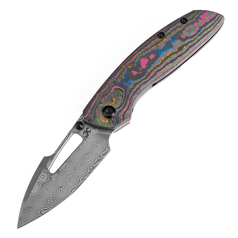 KANSEPT Link Thumb Studs 80S Camo Carbon Fiber Blackwash Titanium Handle(3.0''Damascus Blade )Johnathan Shaw Design-K1068A5