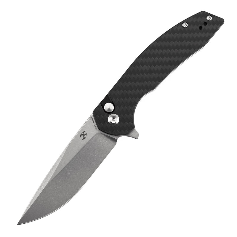 Kansept Accipiter | Button Lock | Twill Carbon FIber & G10 | 3.53" 14C28N Blade | T1007F2
