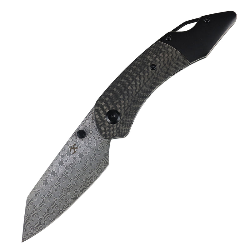 K9 | Bolster Liner Lock | Twill Carbon Fiber/G10 Laminate & Balckwash Titanium | 3.63" Damascus | Keanison Knives Design | K1151A4
