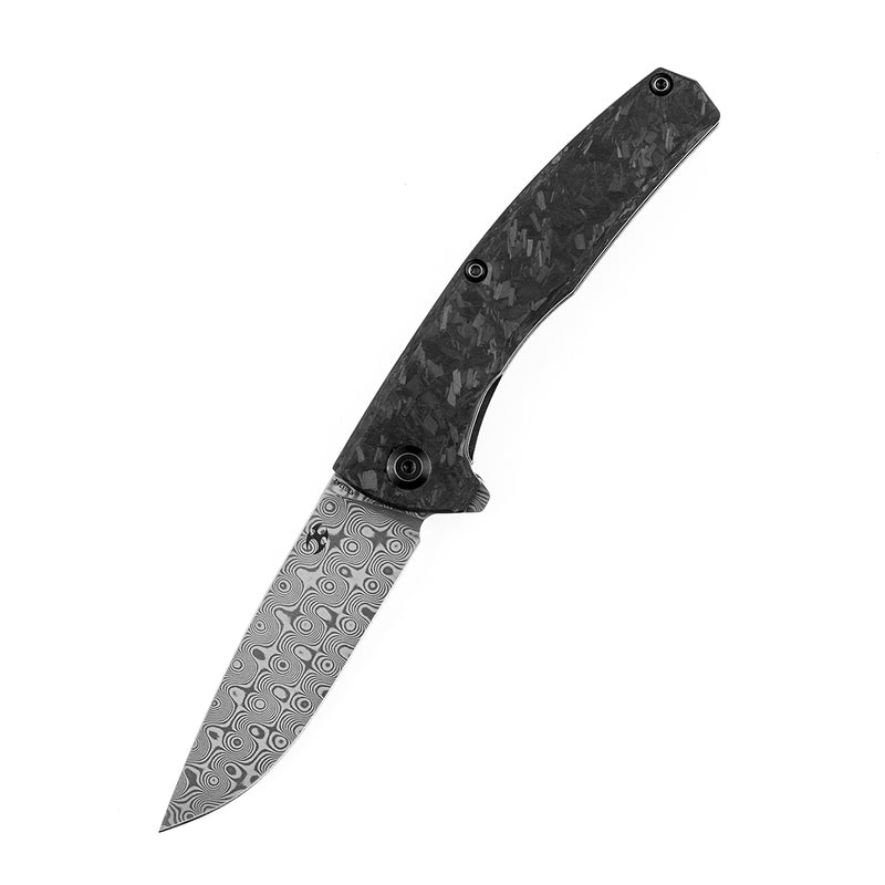 KANSEPT AGI Flipper Knife  Twill Carbon Fiber + Titanium Handle (2.94''Dmascus Blade) Michal Galovic & Michal Komorovsky Design-K2037A2