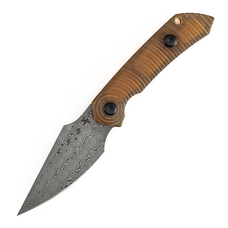 Kansept Fenrir | Fixed Blade | PEI Handle |2.87" Damascus Blade | Sparrow Knife Design | KG3034A1