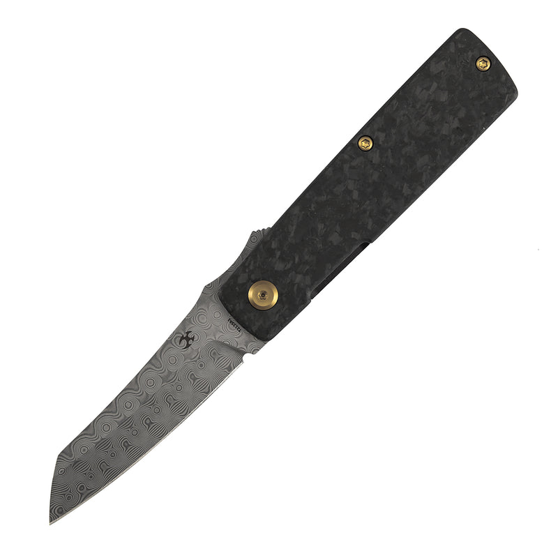 KANSEPT Higonokami | Liner Lock | 3.02'' Damascus Blade | Shred Carbon FIber Handle | Goran mihajlovic Design | T2135A1